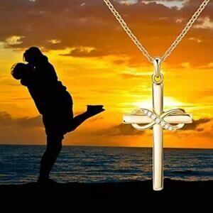 Gold Infinity Cross Necklace CZ Diamonds Women's Anniversary Birthday Gift NEW